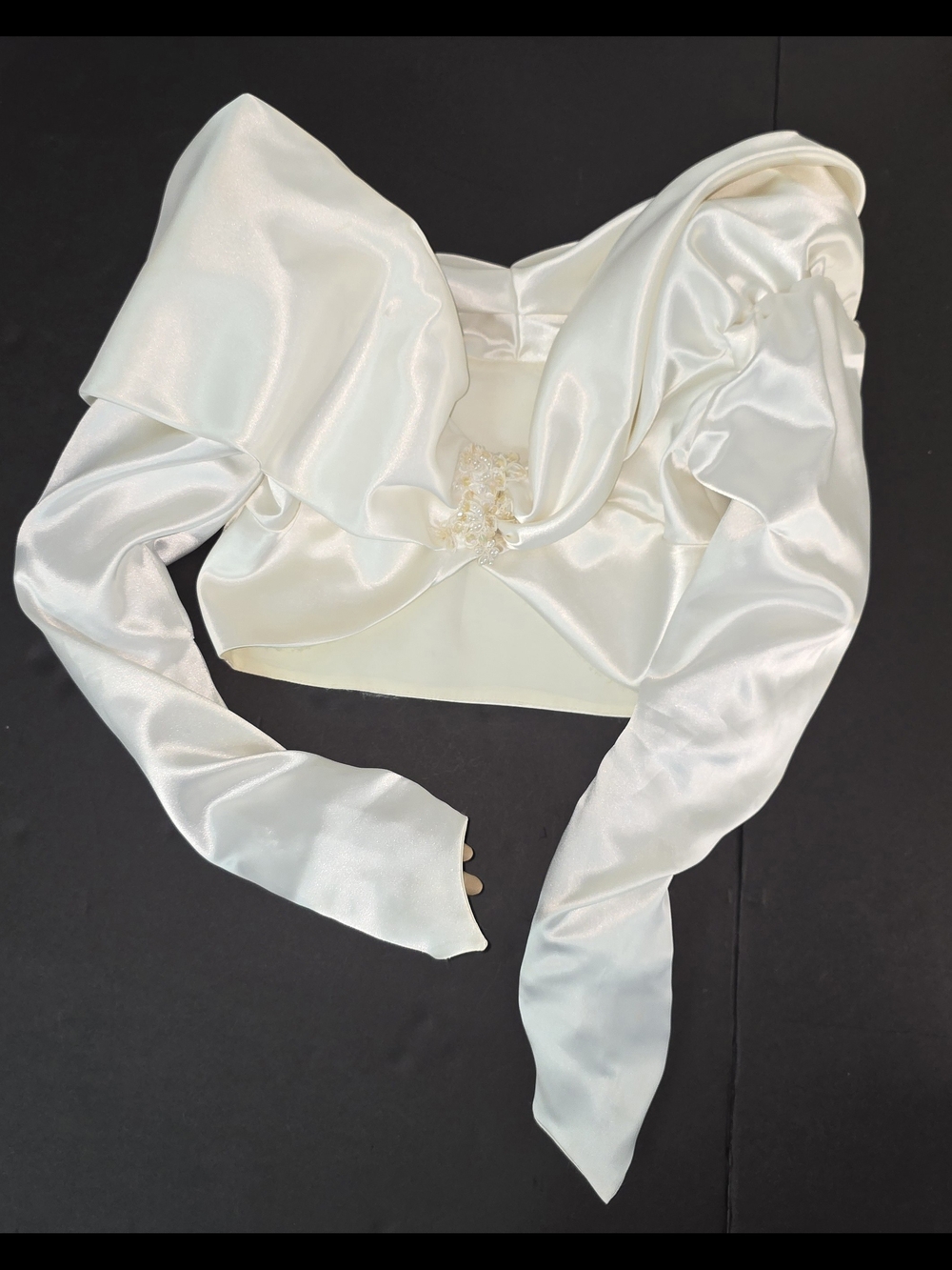 Bridal Bolero Satin Ivory Draped Crop Sculpted Elegant Jacket XS?** Vintage